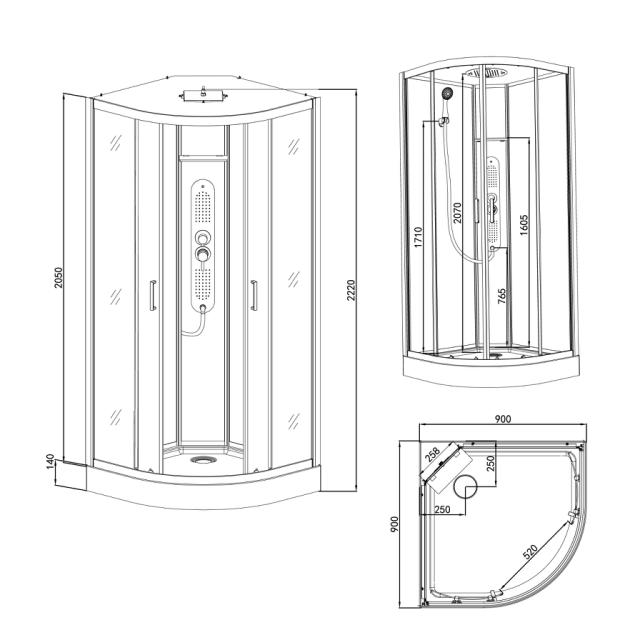 ALLIBERT GIPSY BRUSEKABINE 90X90X225CM