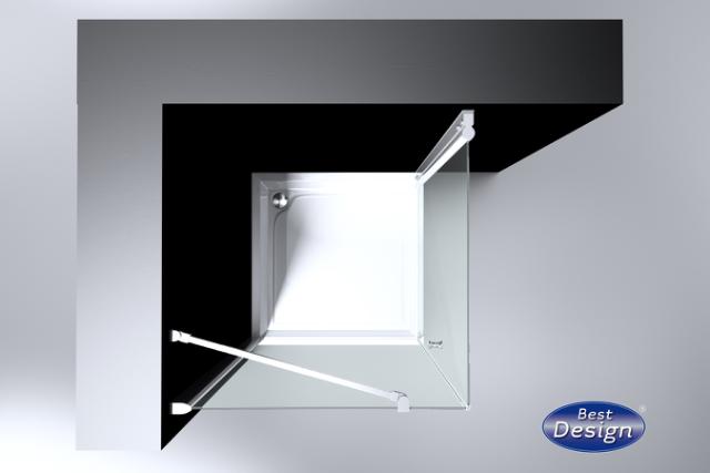 BEST DESIGN ERICO BRUSEHJØRNE M/ 1 DØR - 90 X 90 X 200 - KLAR GLAS / KROM