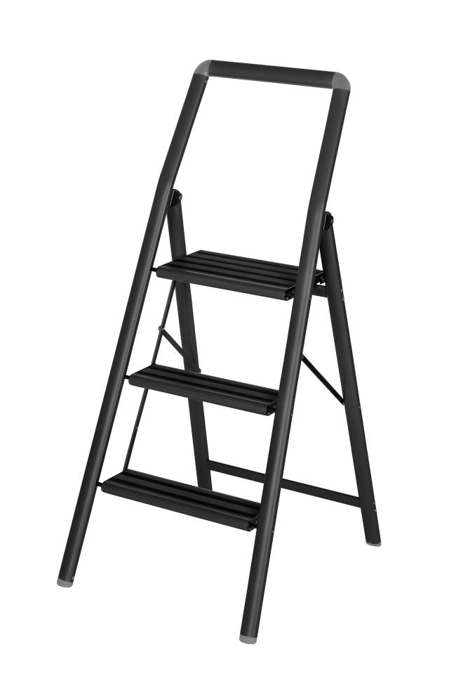 WENKO ALU-DESIGN STIGE M/3 TRIN - MAT SORT. MAX 150 KG.