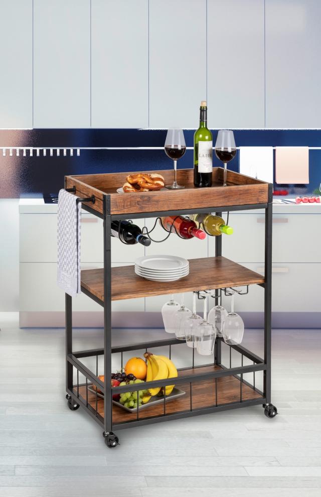 WENKO KØKKENVOGN RUSTICO SORT/VALNØD