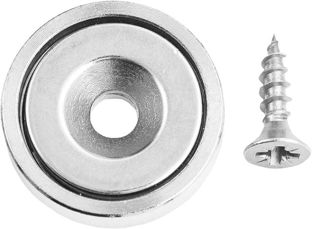 CONNEX NEODYMIUM SKIVE MAGNET RUNDT HUL + SKRUE - KROM