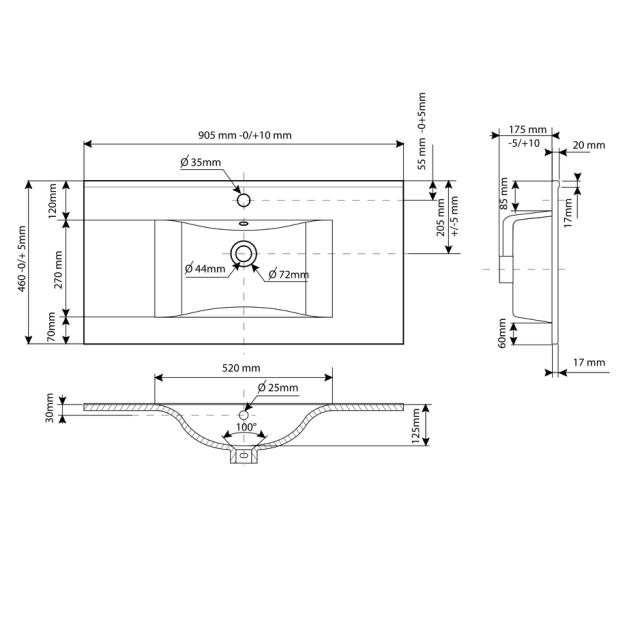 ALLIBERT SOFT HÅNDVASK - 90 CM - HVID