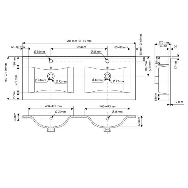 ALLIBERT SOFT HÅNDVASK - 120 CM DOUBLE - HVID