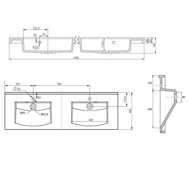 ALLIBERT FLEX HÅNDVASK 140CM - HVID