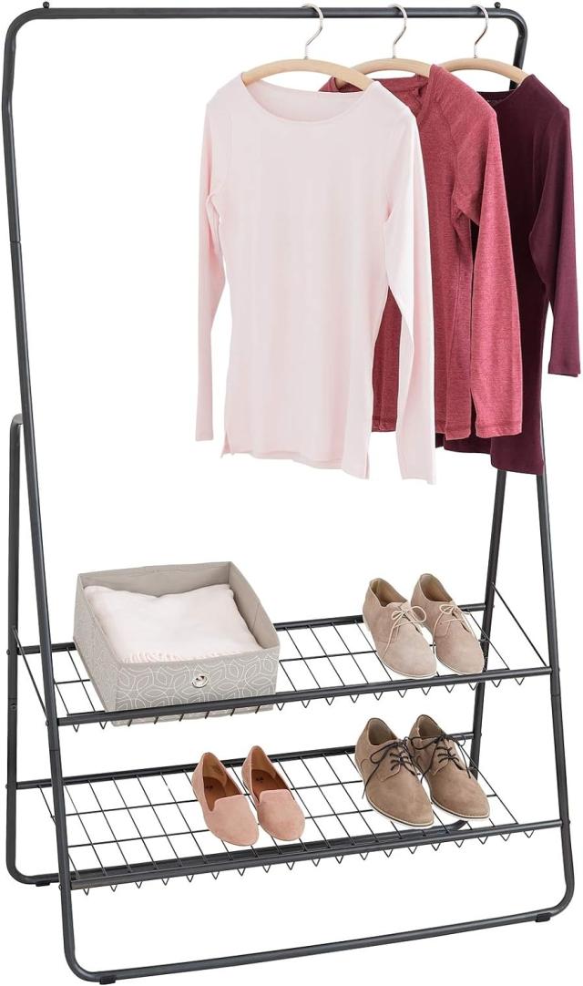 WENKO SHIVA TØJSTATIV M/BØJLESTANG & 2 HYLDER - MATSORT